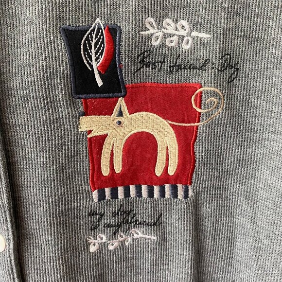Blast Button-Up Cardigan Womens Size L Gray Embroidered Animal Striped Cotton B - Picture 3 of 16